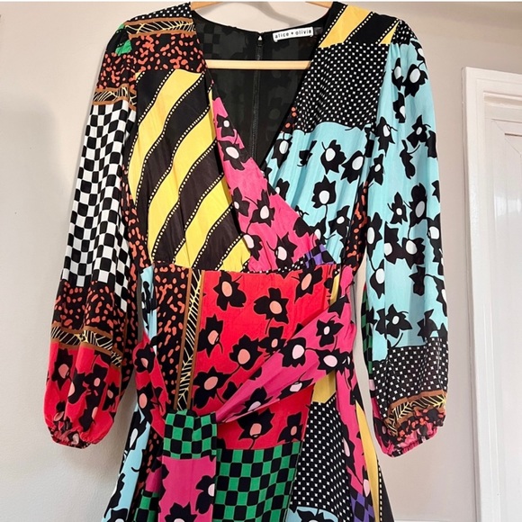 Alice + Olivia Runway Collection- Coco Mock-Wrap Blouson-Sleeve Maxi Dress - Picture 6 of 10